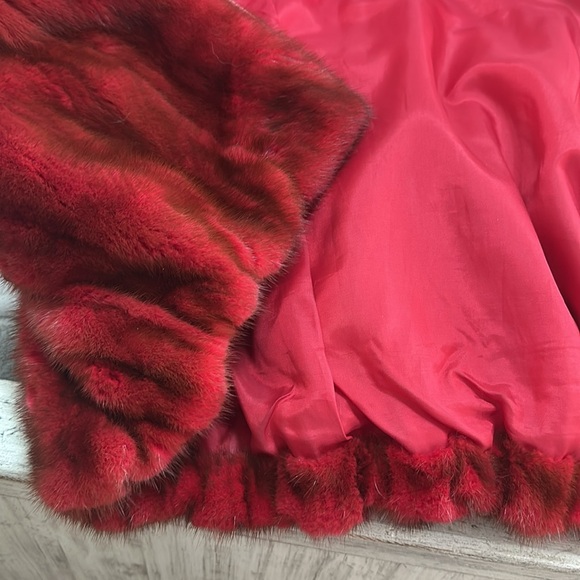 Custom made red mink with fox trimmed hood. - Picture 8 of 15